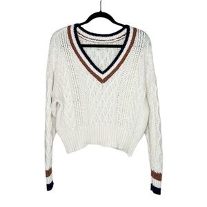 AMERICAN EAGLE OUTFITTERS Varsity Style Academia Cream Cable Knit Sweater Large
